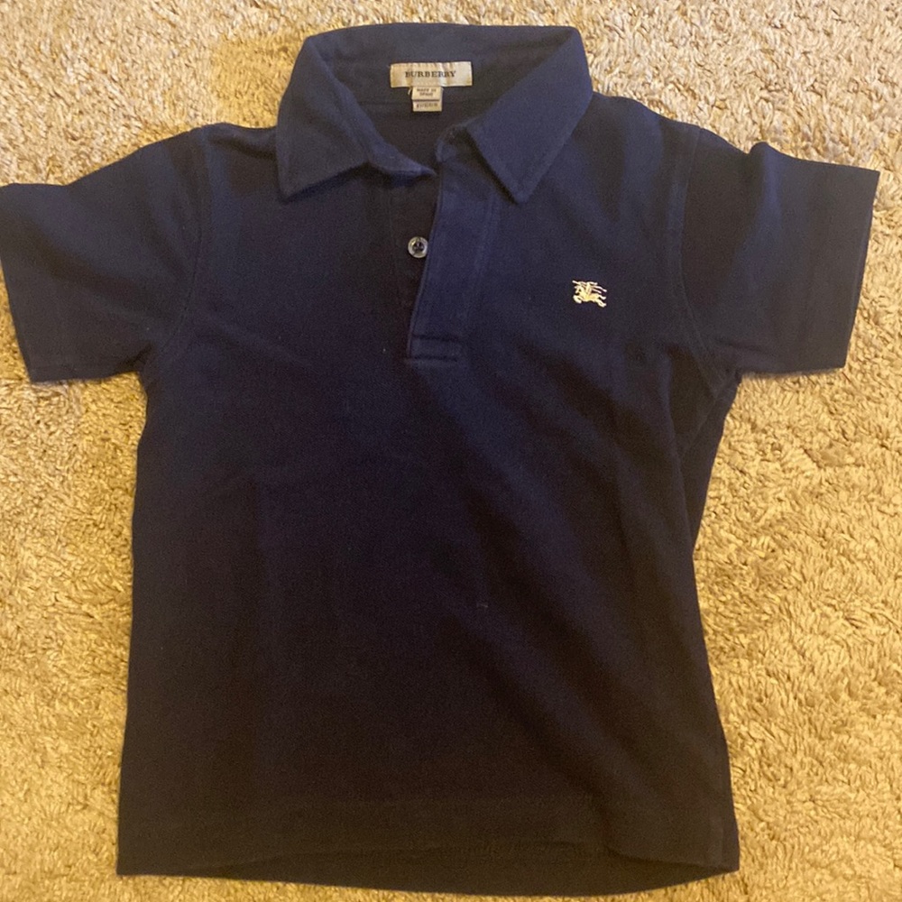 navy blue little boys Burberry polo top